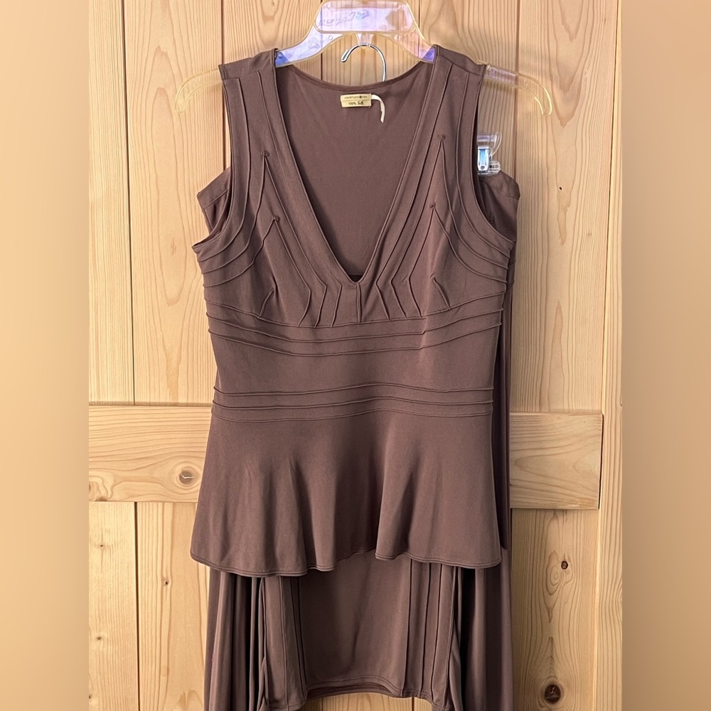 Max Studio top and matching skirt.  Silk. Taupe.